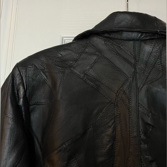 Vintage Flight Path Black Genuine Leather Monochromatic Patchwork Zip Up Jacket - Picture 9 of 9